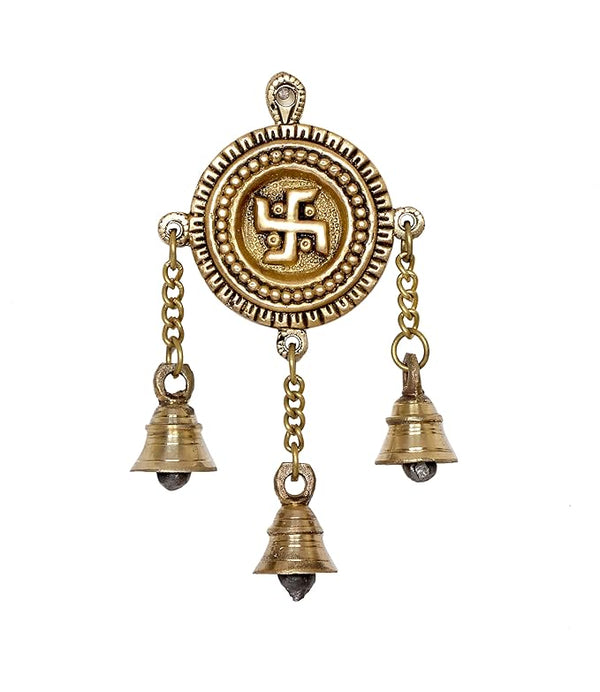 Brass Swastik Door Hanging with Bells - Traditional Home Decor | Auspicious Swastika Wall Hanging | Spiritual Decorative Bells for Prosperity and Protection (Height : 7 Inches) Entryway Setting