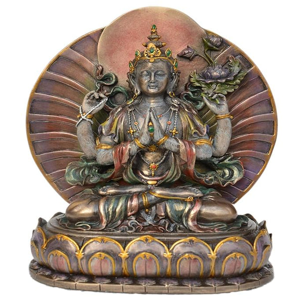 Resin Bodhisattva Avalokiteshvara In Prayer Meditation Statue (Height: 6inches) Mandir Setting