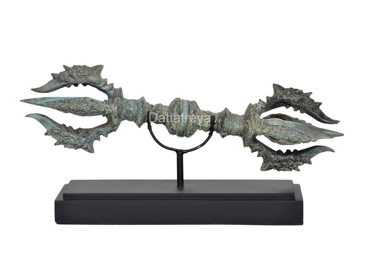 Vintage Indonesian Bronze Tibetan Buddhist Eight Pronged Small Dorje with wooden base (Height 7.5 inch)