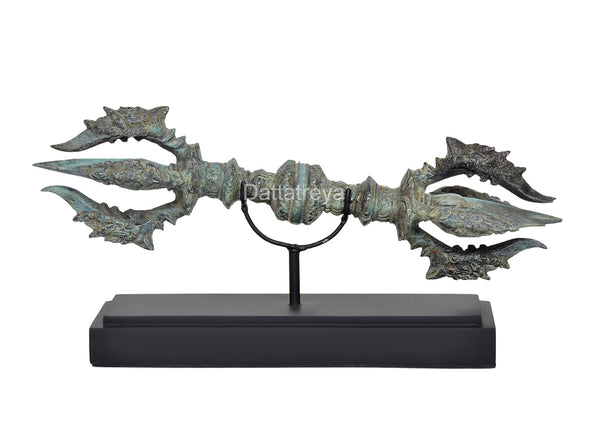 Vintage Indonesian Bronze Tibetan Buddhist Eight Pronged Small Dorje with wooden base (Height 7.5 inch) Entryway Setting