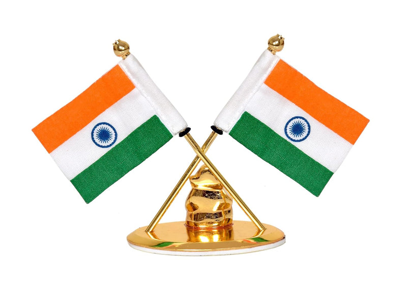Metal Indian Flag With Ganesh for Car Dashboard (Height: 3.5 inch)