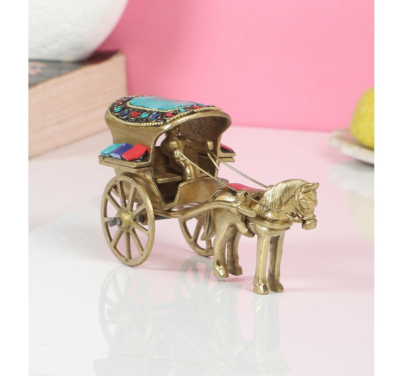Brass Horse Cart Showpiece (Height 5.5 inches)