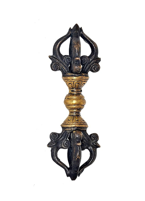 Brass Tibetan Buddhist Five Pronged Dorje (Length: 15 cm) Mandir Setting