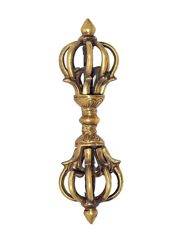 Tibetan Buddhist Nine Pronged Small Dorje in Brass Handmade, Length : 16 cm Entryway Setting