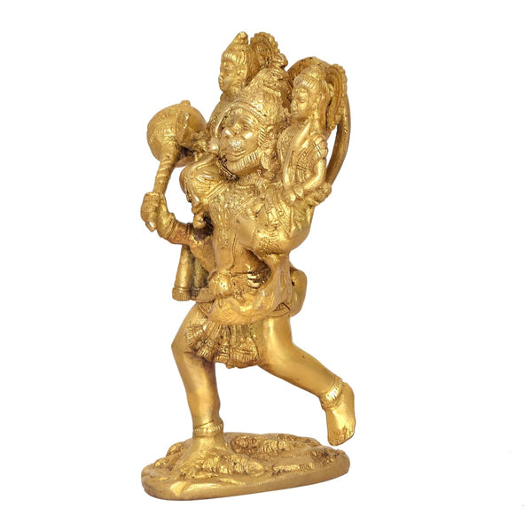 Brass Hanuman Carries Ram ji and Lakshman on His Shoulders Handcrafted Spiritual Decor for Home and Office Decor (Height 8 Inch) Study Setting