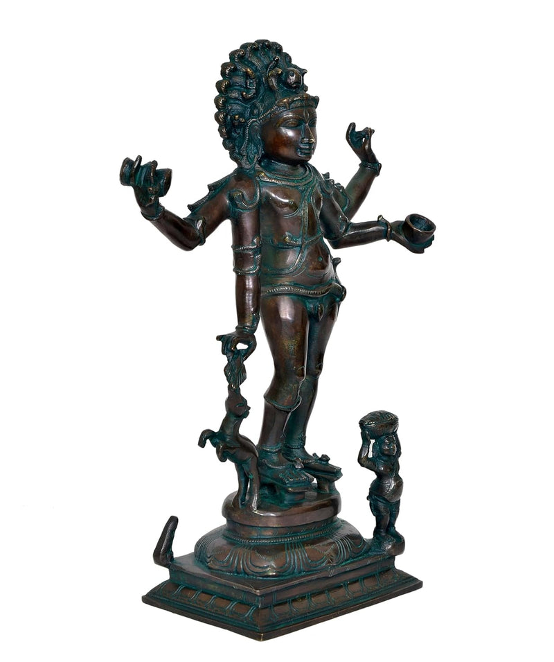 Brass Bhikshatana Kaal Bhairava Shiva Sculpture Idol for Home Decor Office Mandir (Height :15 inch)