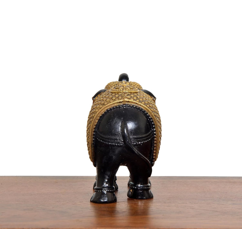 Bronze Elephant Idol For Home Decor (Height: 3 Inch) (Gold and Black)