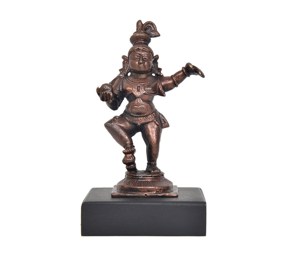 Copper Dancing Bal Krishna with Laddu Statue (Height:4 Inch) Entryway Setting