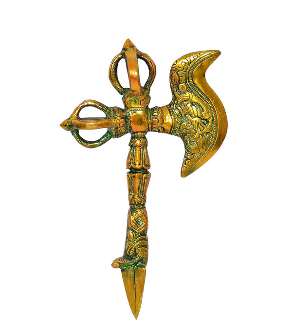 Brass Handmade Parashu Phurba Dorje Dagger (Height: 8 inch) Study Setting
