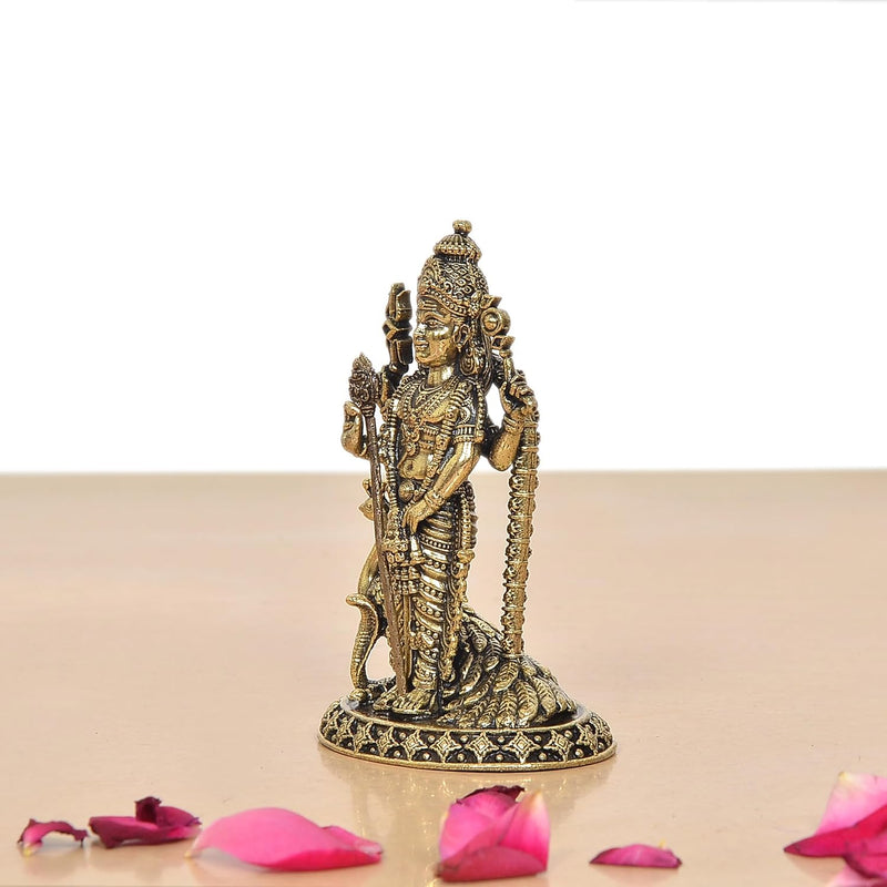 Bronze Standing Lord Kartikeya with Peacock Murugan Murti (Height 4 Inch)
