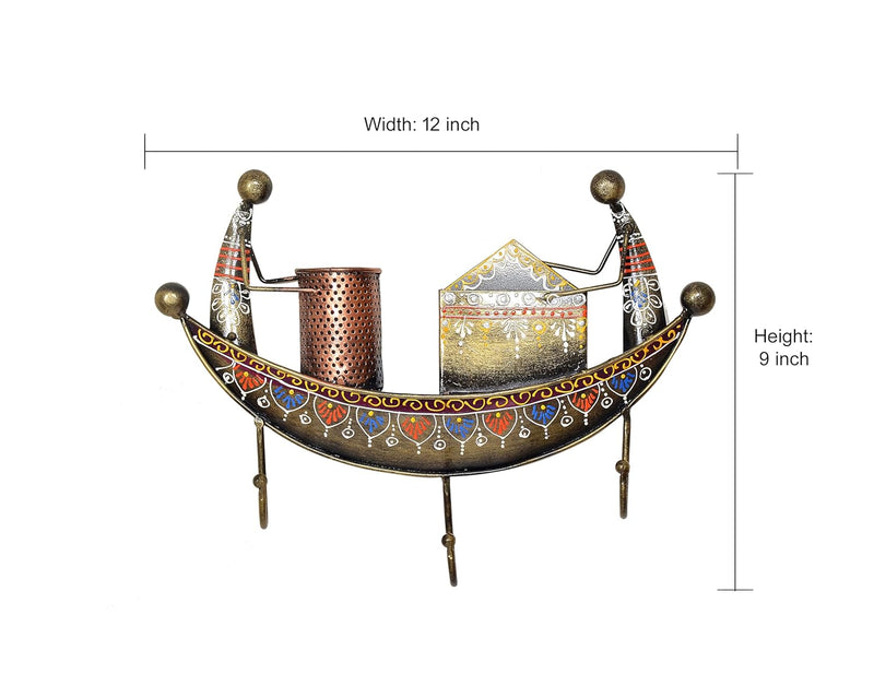 Iron Boat Key Holder and Pen Stand Wall Hanging (Height: 9 Inch)
