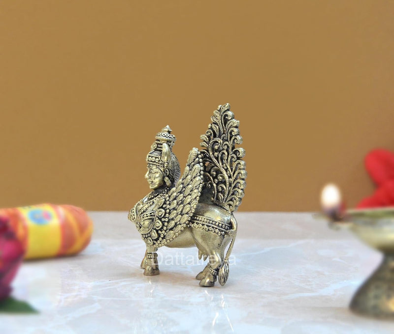 Bronze Kamadhenu Cow with Wings (Height: 3 Inches)