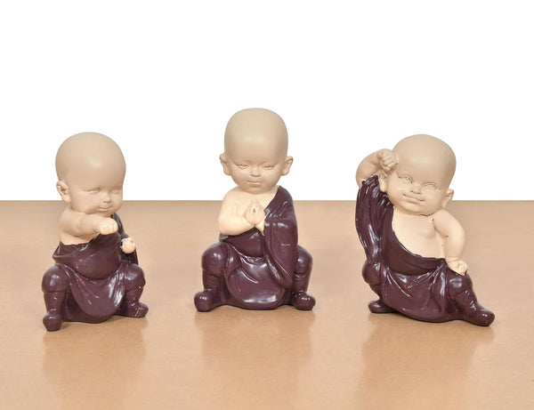 Resin Little Kungfu Buddha Monk Sculpture (Height 5 Inch) (Purple) Entryway Setting