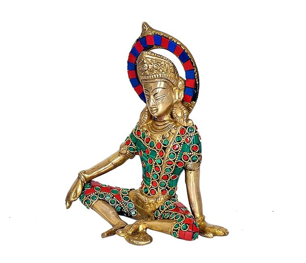 Brass Inder Indra Dev Idol Statue Murti, Height - 7.5 inches Study Setting