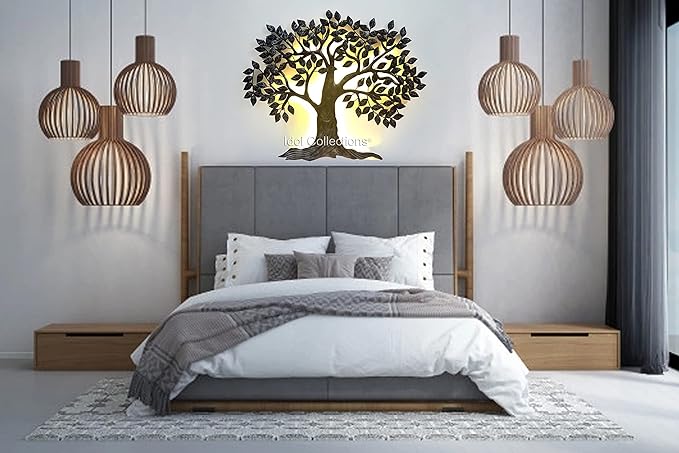 Iron Old Wise Tree Wall Decor With LED Light (Height: 32 Inch)