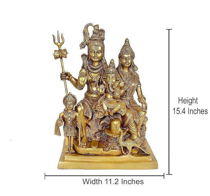 Brass Shiva Parvati Shiv Parivar Shankar Bhagwan Ganesh Family Murti Idol Statue Sculpture Multicolor Home Decor Height 15 Inches