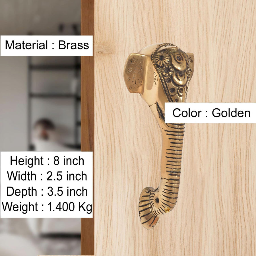 Brass Ganesha Face Door Handle Pair (Pack of 2) (Height : 8 inch) Craft Detail