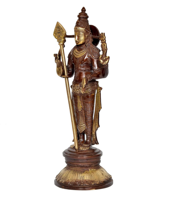 Brass Standing Lord Kartikeya Murugan Swaminatha Murti for Home Decor Pooja Mandir Decorative Showpiece Brass Murti (Height 11 Inch) Study Setting