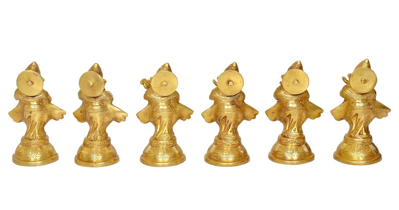 Brass Musical Ganesha Idol |Set of Six| for Home Decor and Pooja Mandir Temple (Height 6 Inch)