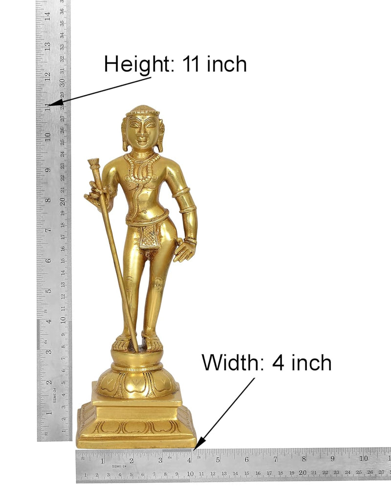Brass Standing Lord Kartikeya Murugan Swaminatha Murti for Home Decor Pooja Mandir Decorative Showpiece Brass Murti (Height 11.5 Inch)