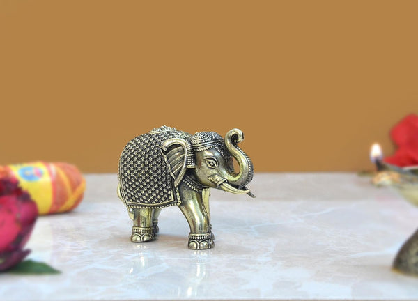 Superfine Brass Elephant Figurine - Decorative Statue for Home Decor, Feng Shui, and Good Luck (Height 2 Inch) Study Setting