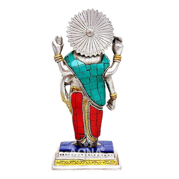 Brass Dhanvantri The Physician of Gods Statue (Height 8 inches) Silver Entryway Setting