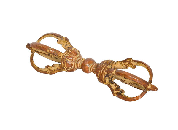 Brass Tibetan Buddhist Eight Pronged Small Dorje in Brass Handmade (Height: 6.5 inch) (Multicolor 1) Study Setting