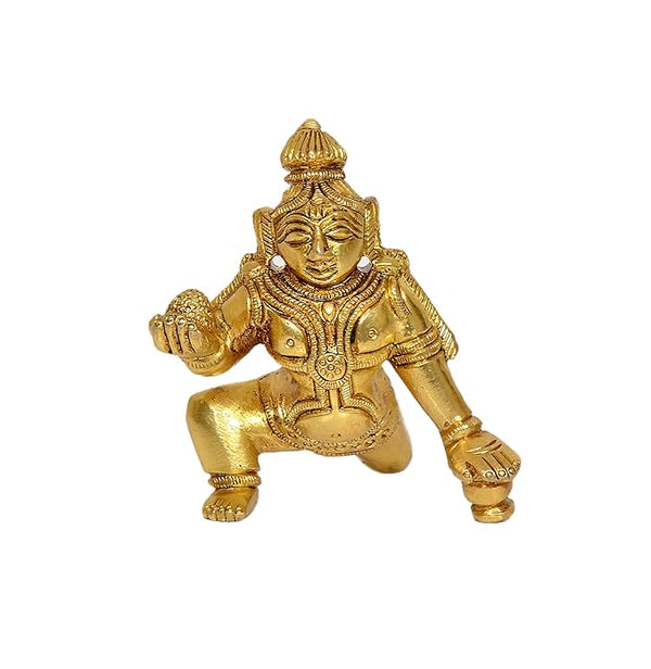 Brass Lord Laddu Gopal Bal Krishna Thakur ji Idol Statue | Pooja Home Decor Mandir |(Height 3 Inch) Entryway Setting