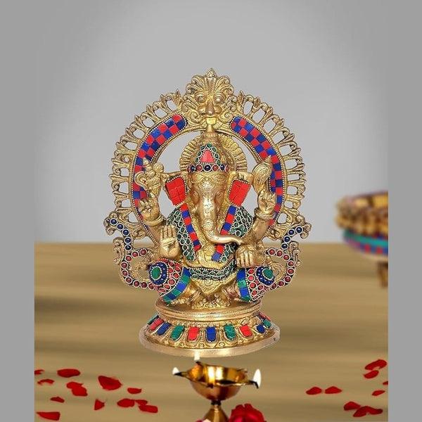 Brass Ganesha Ganesh Murti Statue Idol for Home Shop Office, Height : 10 inch Mandir Setting