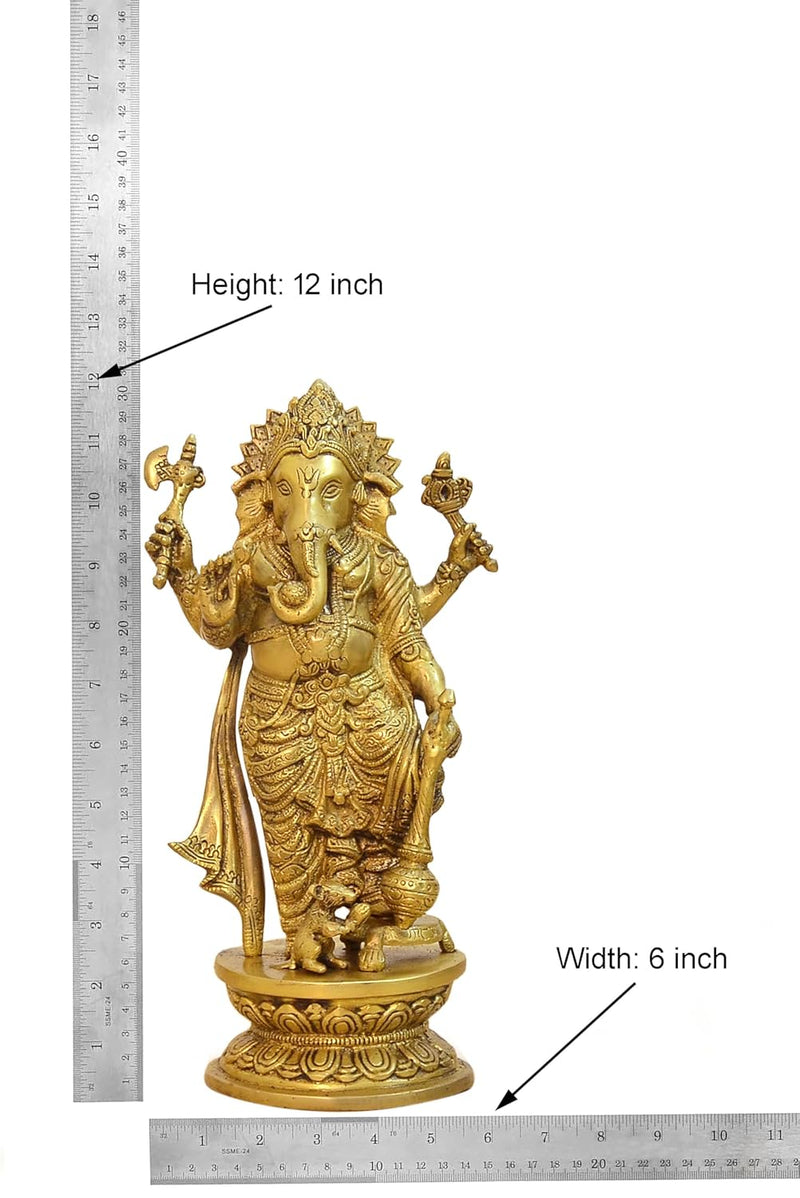 Brass Standing Lord Ganesha Idol (Height 12 Inch)