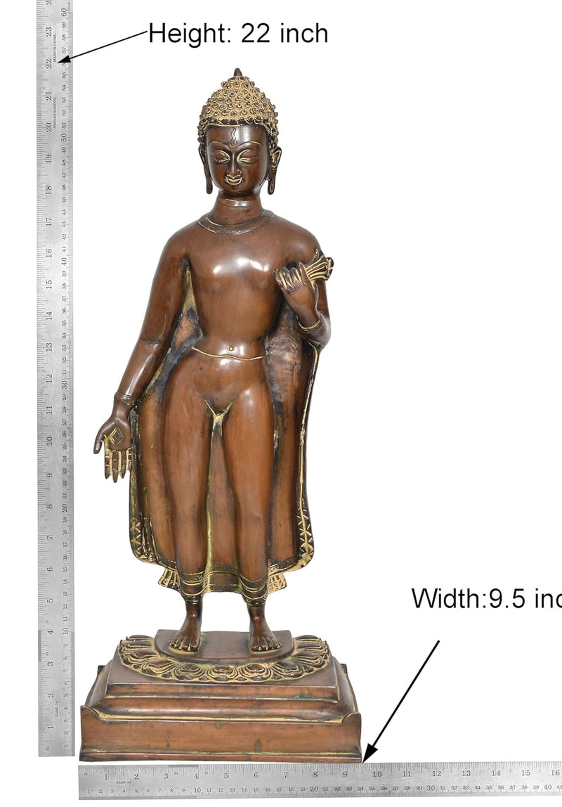 Brass Standing Buddha Statue Handcrafted Spiritual Decor for Home Decor and Office Meditating Buddha Idol (Height 22 Inch)
