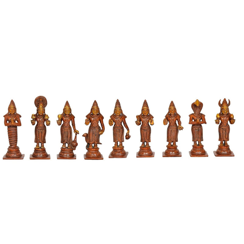 Brass Navgraha Statue Nine Planetary Deities Intricate Brass Sculpture for Home Temple and Vedic Astrology Decor (Height 5.5 Inch)