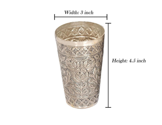 Brass Silver Plated Six Glass and One Tray for Home Kitchen (Height 4.5 Inch)