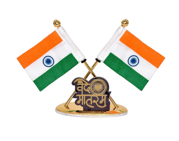 Metal Indian Flag With Vande Mataram for Car Dashboard (Height: 3.5 inch) Study Setting