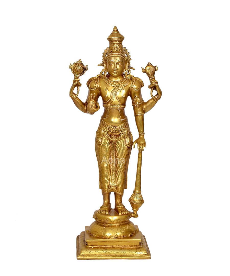 Brass Vishnu Four Armed Standing Vishnu Statue,for Home Decor Pooja Mandir (Height 20.5 Inch) Craft Detail