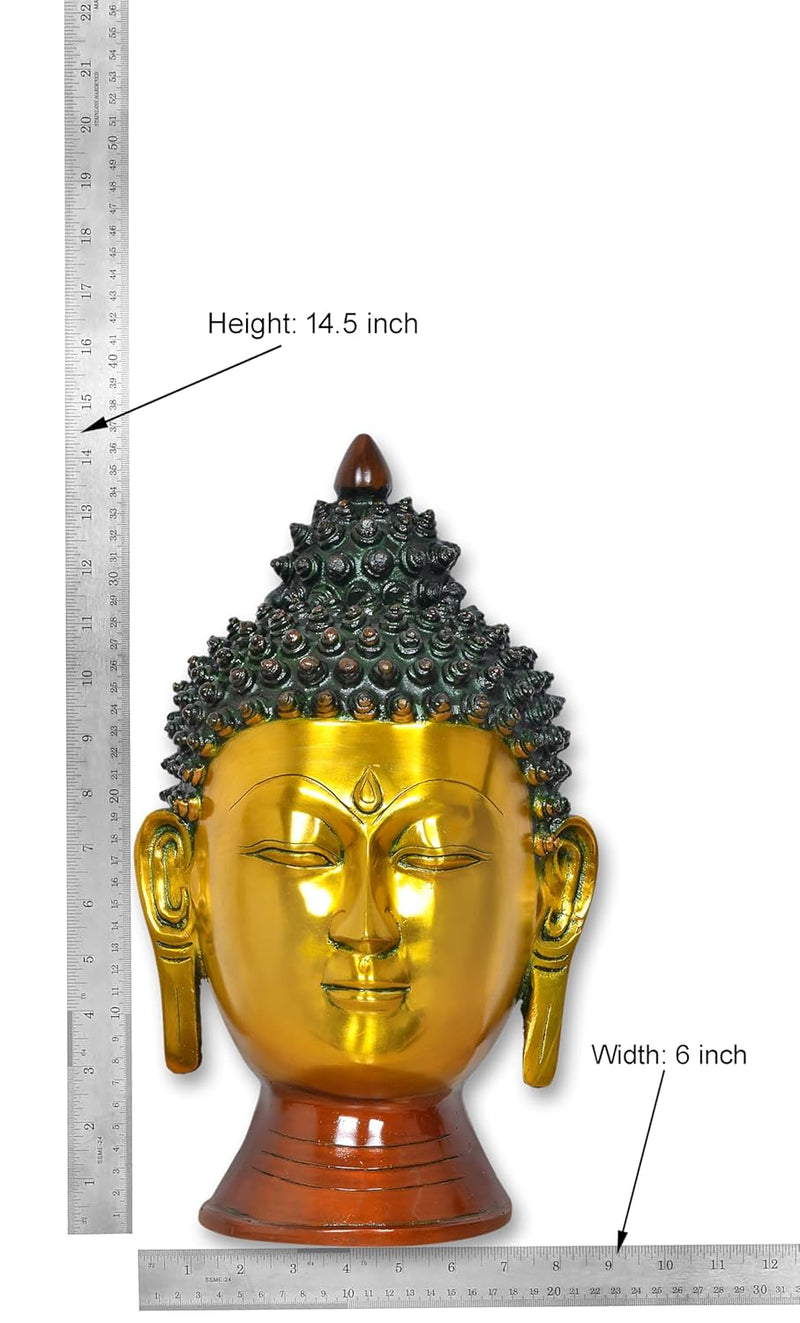Brass Buddha Head Wall Hanging (Height: 15 Inch)