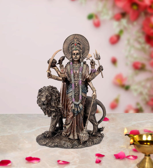 Resin Goddess Durga With Lion Idol (height - 11)