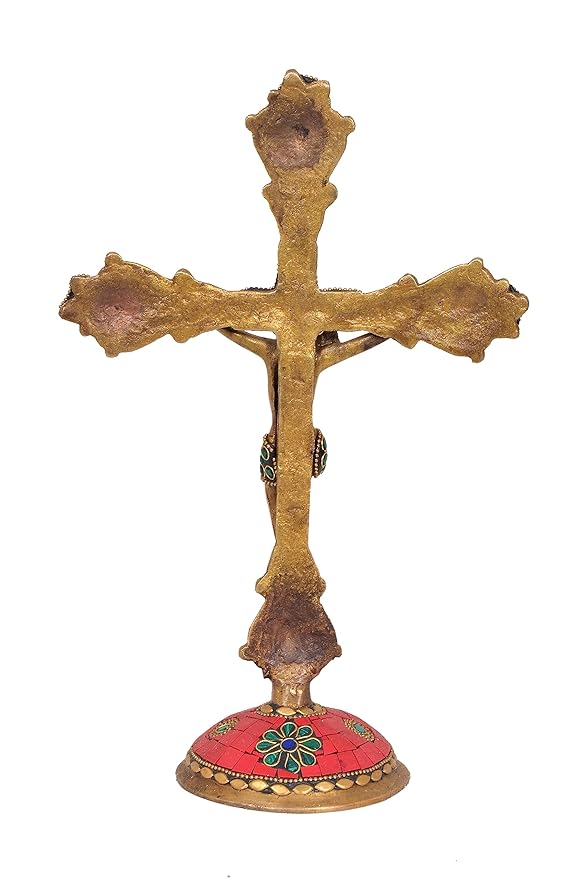 Brass Jesus Cross sculpture (Height: 11.5 inches)