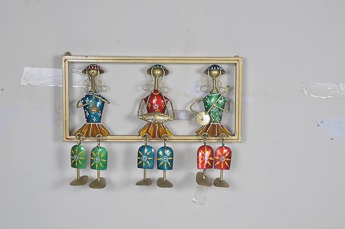 Iron Musician Doll Set of 3 Showcasing marwari culture Frame Wall Hanging (Height: 7 Inches)