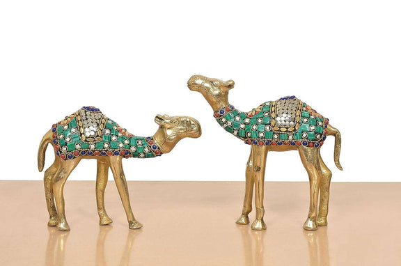 Brass Camel Figurine Showpiece Pair (Height : 7 inch)