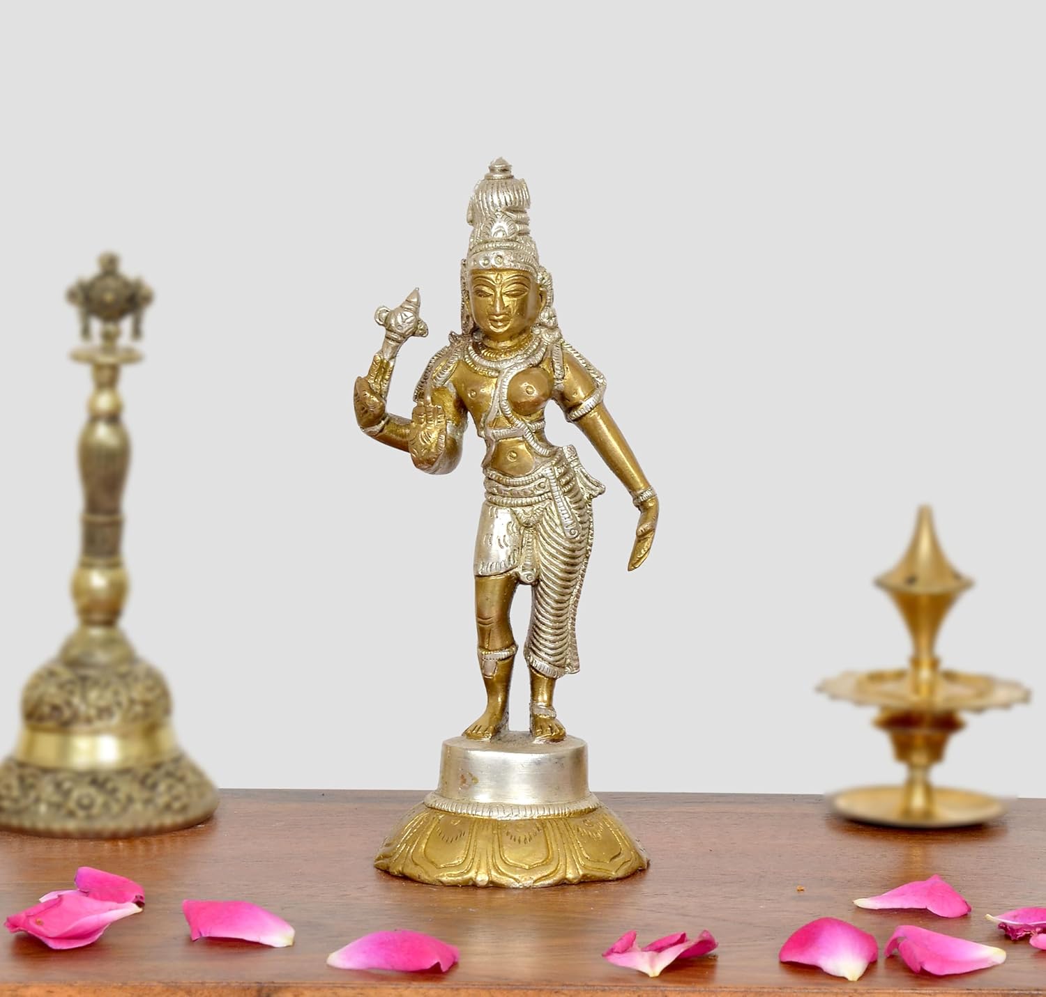 Brass Shiva and Parvati (Ardhanarishvara) Ardhanrishvara Murti Religious Statue for Home Temple Decor (Height : 6 inch) (Multicolor)