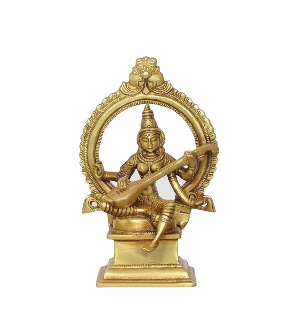 Brass Maa Saraswati Statue Handcrafted Hindu Goddess Saraswati Idol for Home Decor and Pooja Statue (Height 6 Inch) Entryway Setting