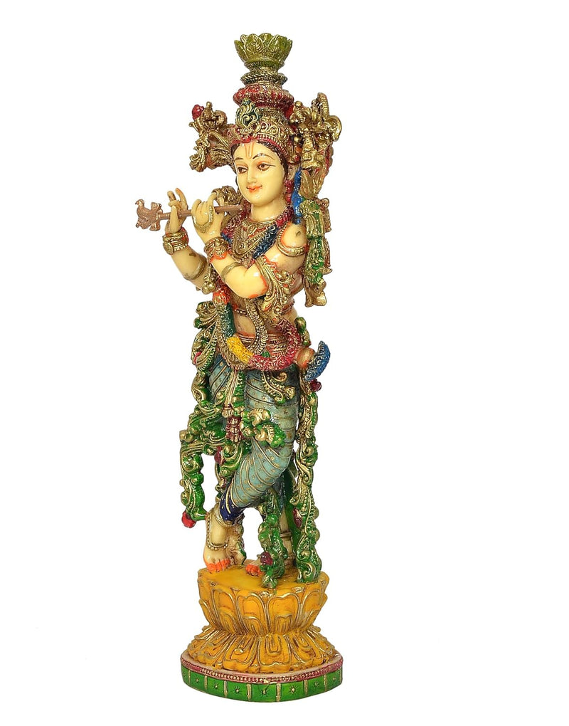 Polyresin Lord Krishna Sculpture Playing Flute (Height 14.5 Inch)