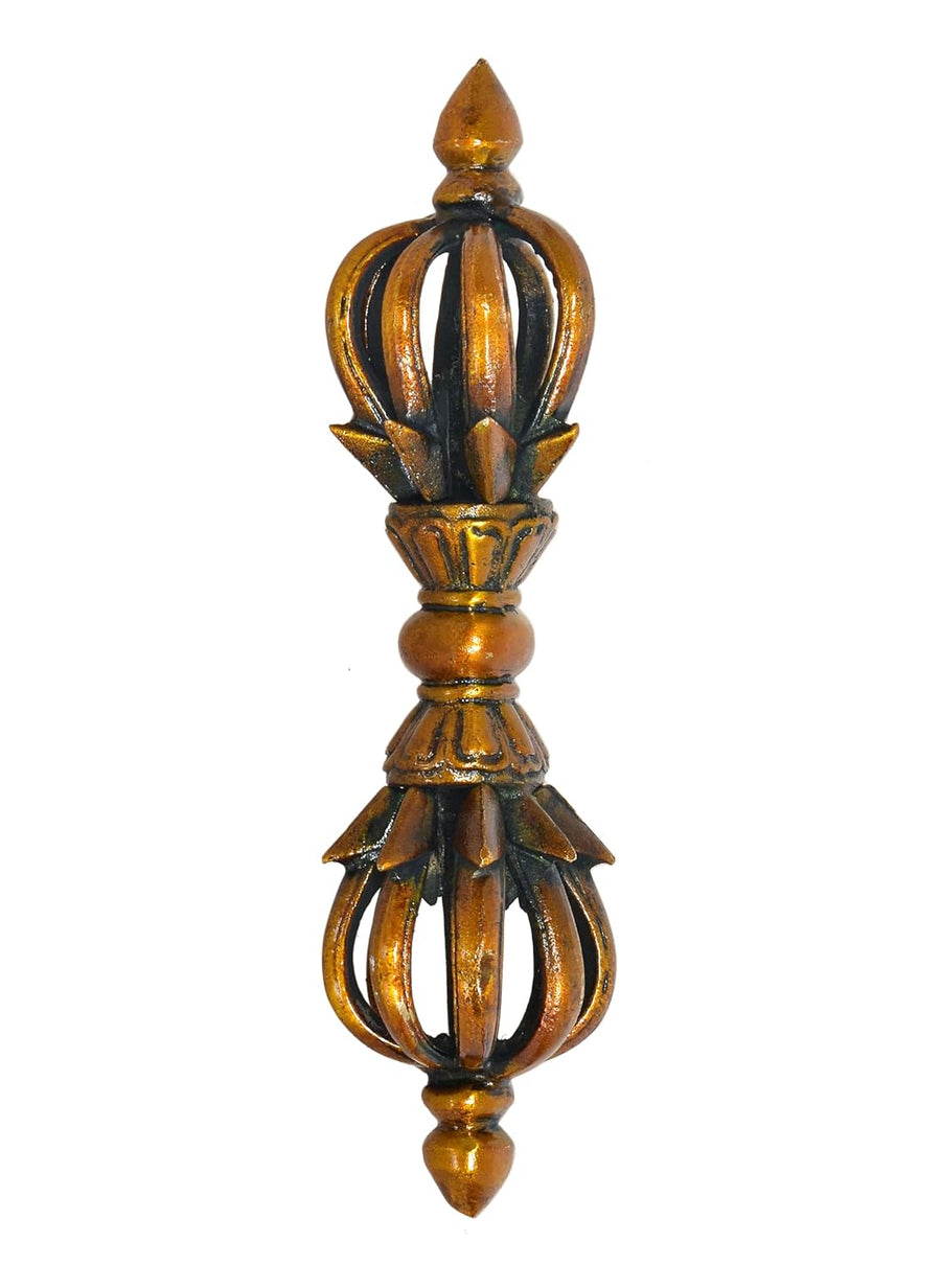 Brass Tibetan Buddhist Eight Pronged Small Dorje in Brass Handmade (Height: 7 inch) (Multicolor 1) Craft Detail
