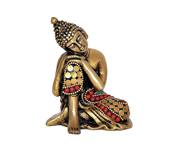 Brass Gautam Buddha Resting Statue Idol (Height: 4 Inch)