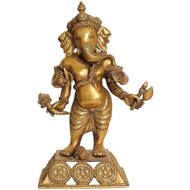 Brass Standing Ganesha, Height: 12.5 Inch