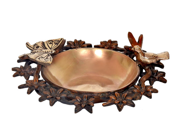 Brass Decorative Bird Butterfly and Flower Urli Bowl - Traditional Brass for Home Decor Showpiece Floating Candles Home and Office Decoration Diwali Decoration (Widtht: 8 inch) Entryway Setting