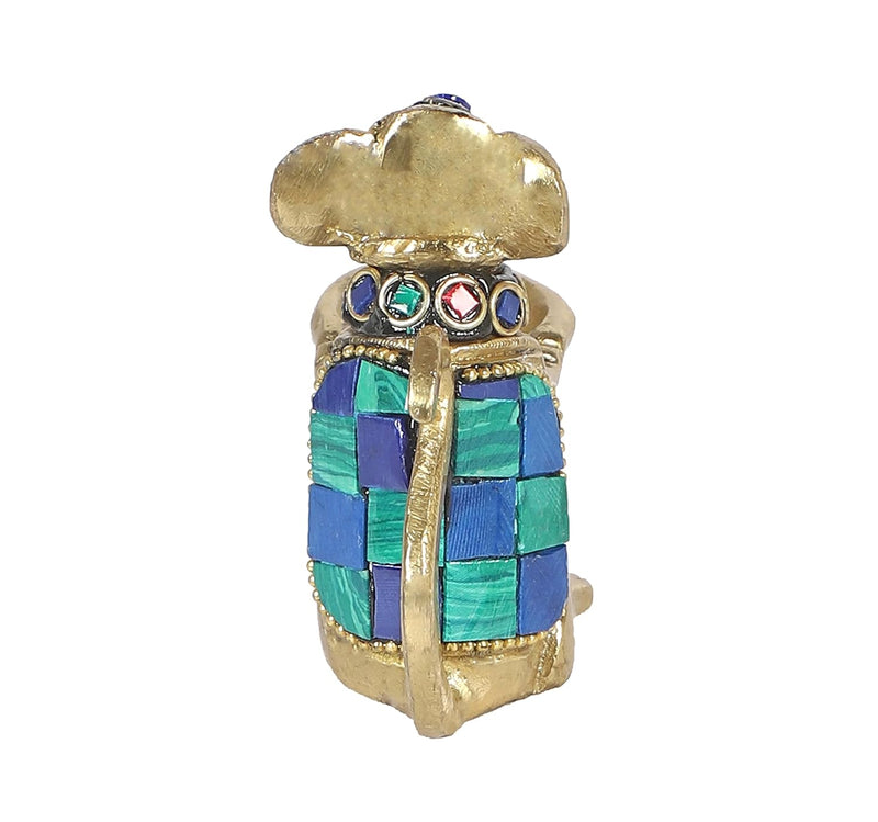 Brass Ganesha Mouse Holding Oil Lamp Diya Statue (Height 2.5 inches)