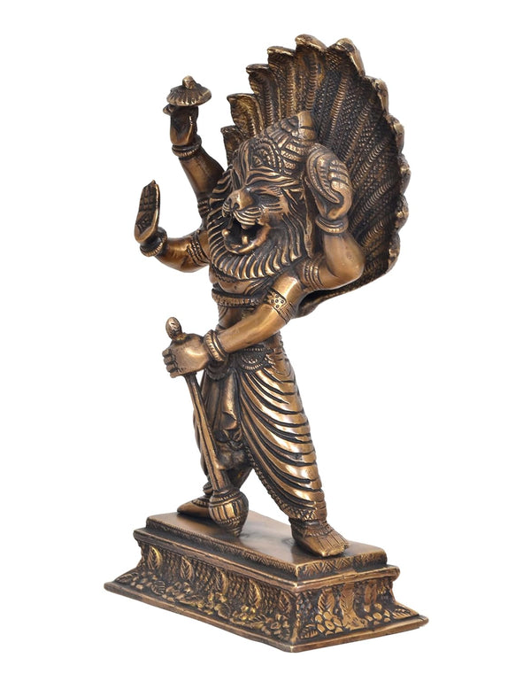 Brass Lord Vishnu's Narasimha Statue for Home Decor Temple Office Mandir, (Height: 11.5 Inch) Study Setting