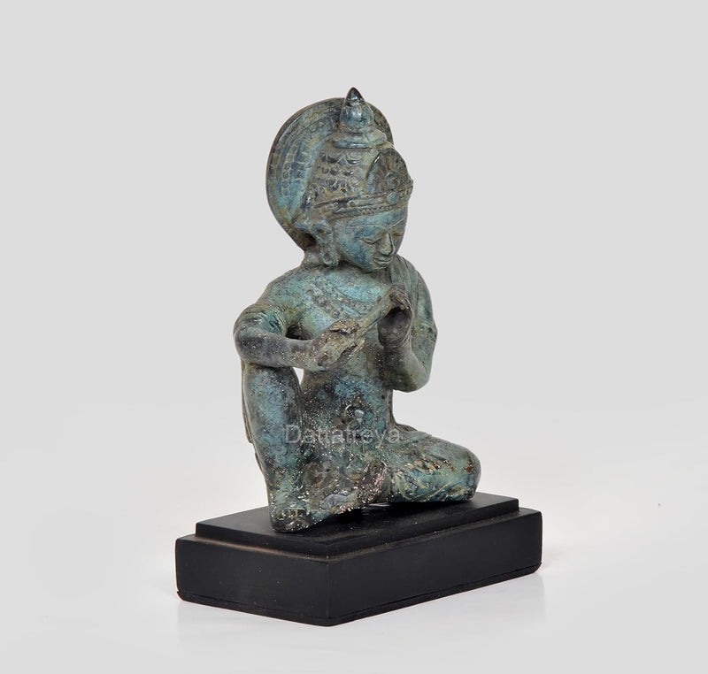 Vintage Indonesian Bronze Krishna Sitting Statue with Flute (Height 7 Inch)